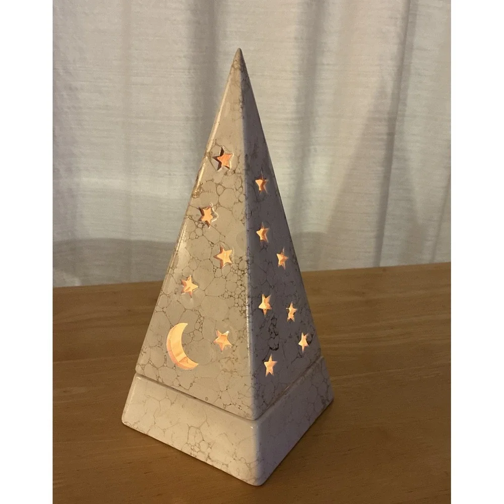 VTG Partylite Galaxy Pyramid Tea light Holder Witchy Celestial Moon And Stars